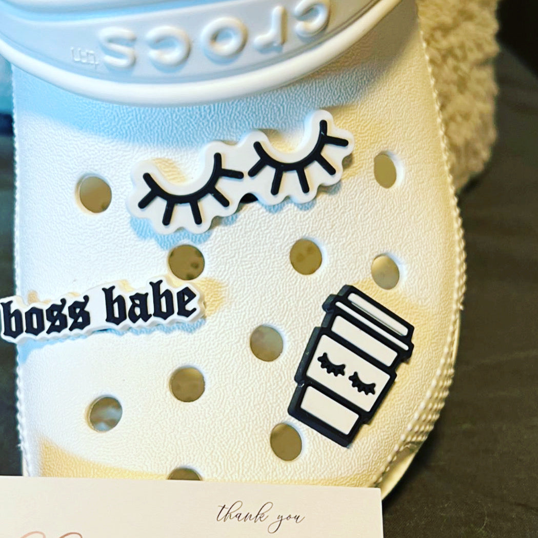 coffee and lashes shoe charm - bkeyelashes